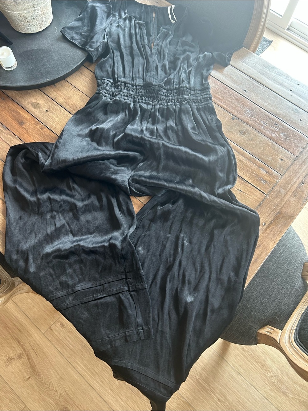 Anthropologie Somerset Satin Black Jumpsuit XS